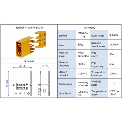 Złącze Amass XT90IPW(2+2)-M