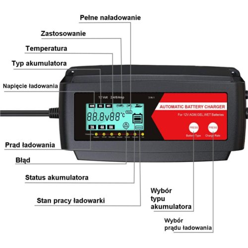 Ładowarka Everpower 12V 2/4/8A AGM, Pb