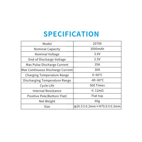 XTAR 20700-3000 3000mAh Li-ION