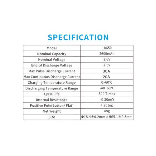 XTAR 18650-2600 2600mAh Li-ION